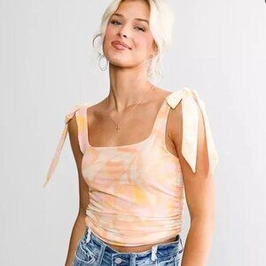 Free People Avenue Print Tank Top Mesh Sleeveless with Ties Size Small Women